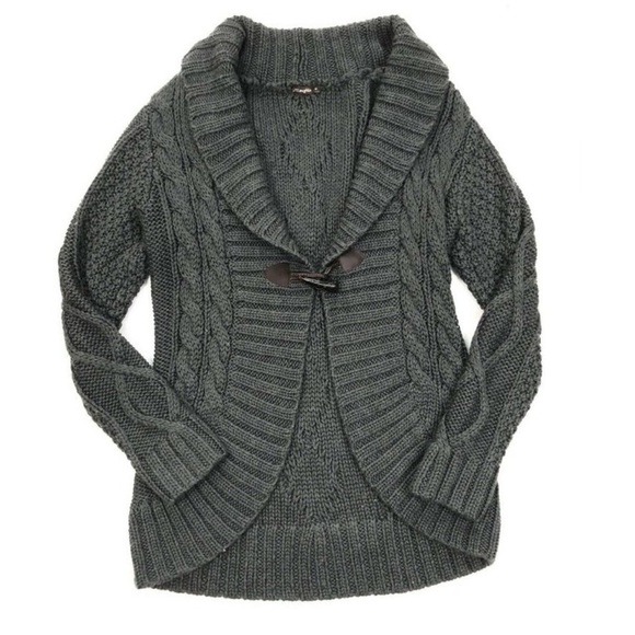 J.McLaughlin Wool Toggle chunky Cable knit cardigans Gray luxury women’s size S - Picture 2 of 12
